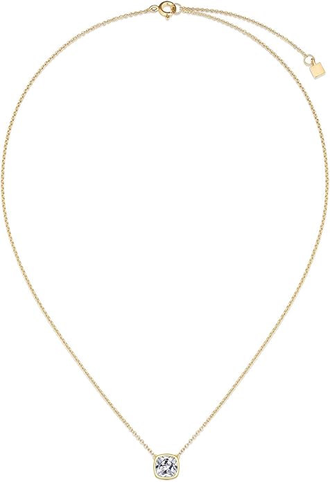 MISS MIMI Solitaire Cubic Zirconia Necklace for Women, 1–3 CT Round,Heart,Princess Cut CZ Options, Bezel or Prong Set in 925 Sterling Silver, Adjustable 16–20" Minimalist Everyday Jewelry