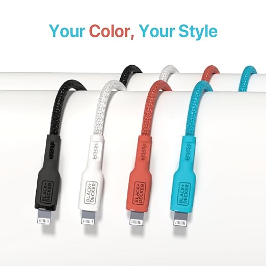 BLACK+DECKER Lightning to USB Cable - Fast Compatible iPhone Lightning Cable - Durable Braided iPhone Charger Cord - for Travel and Daily Use - Multiple Color + Length Options - 6ft