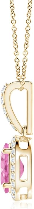 Angara Natural Pink Sapphire Pendant for Women | Vintage Style Oval Pink Sapphire Halo Pendant in 14K Solid Gold/Platinum With 18" Chain | Birthday, Anniversary, Gemstone Jewelry Gift