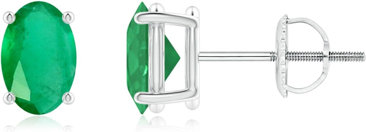 ANGARA Natural Emerald Earrings for Women | Oval Shape Emerald Classic Earrings in 14K Solid Gold/Platinum | May Birthday, Anniversary, Gemstone Jewellery Gift
