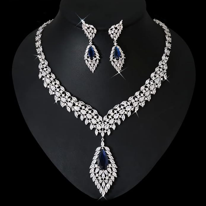14K Gold Natural Crystal Jewelry Set for Women,Sparkling Wings Shape Crystal Pendant Necklace and Drop Earrings Set,Fashion Wedding Bridal Jewelry Set