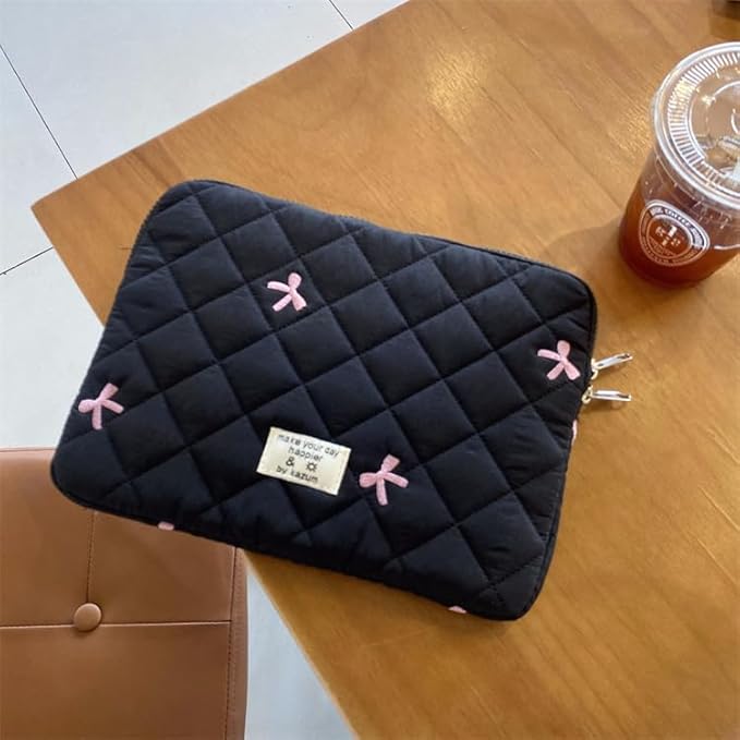 Cute Bow Graphic Carrying Laptop Bag Y2K Preppy Laptop Sleeve Case Bag Kawaii Pad Computer Protect Case Pouch (13-14 inch,Black)