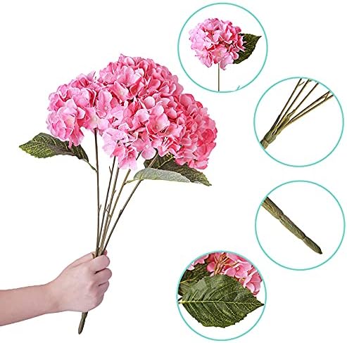 Kimura's Cabin 2Bouquets Pink Fake Hydrangea Flowers Artificial Silk Hydrangeas Bouquets 10Heads for Home Table Centerpieces Wedding Festival Party Decoration (Pink, Pack of 2