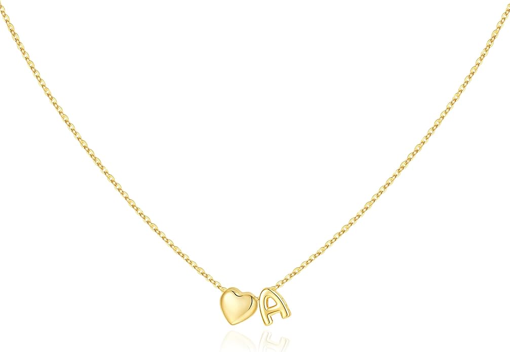 M MOOHAM Valentines Gifts for Kids Her - Heart Initial Necklaces for Women Girls 14K Gold Plated Tiny Heart Necklace Jewelry for Kids Personalized Birthday Gifts for Teen Girls Trendy