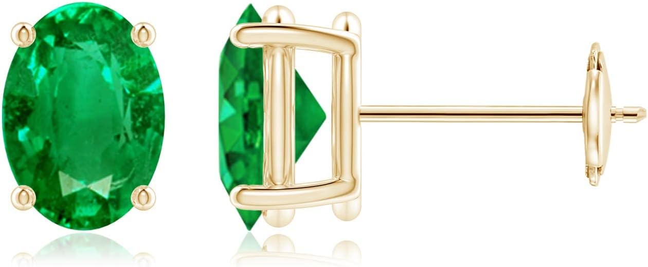 ANGARA Natural Emerald Earrings for Women | Oval Shape Emerald Classic Earrings in 14K Solid Gold/Platinum | May Birthday, Anniversary, Gemstone Jewellery Gift