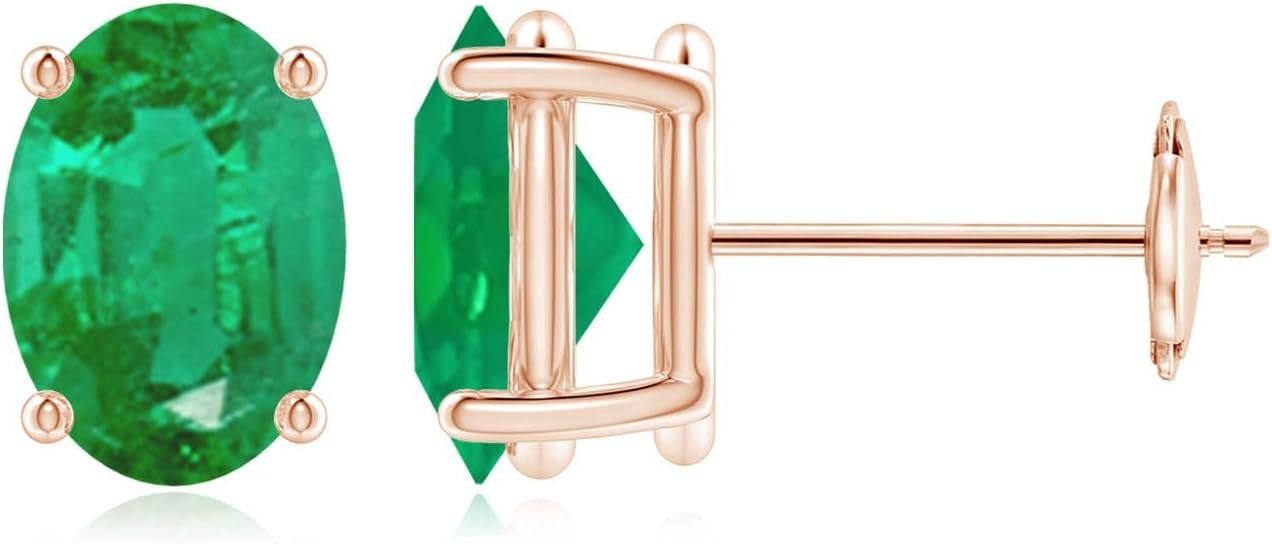 ANGARA Natural Emerald Earrings for Women | Oval Shape Emerald Classic Earrings in 14K Solid Gold/Platinum | May Birthday, Anniversary, Gemstone Jewellery Gift