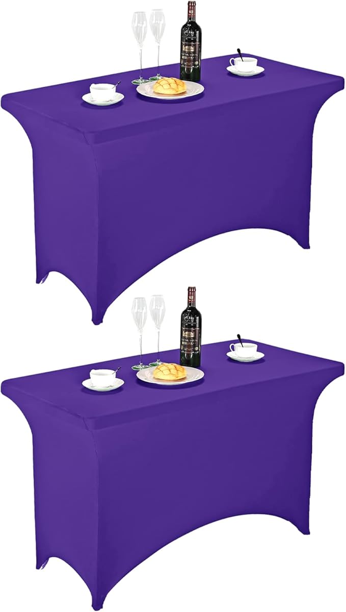 FORLIFE 2Pack Spandex Table Covers，Fitted Tablecloth for Rectangular Tables, Stretch Patio Table Covers, Universal Spandex Table Cover for Wedding, Banquet, Party (4ft, Purple)