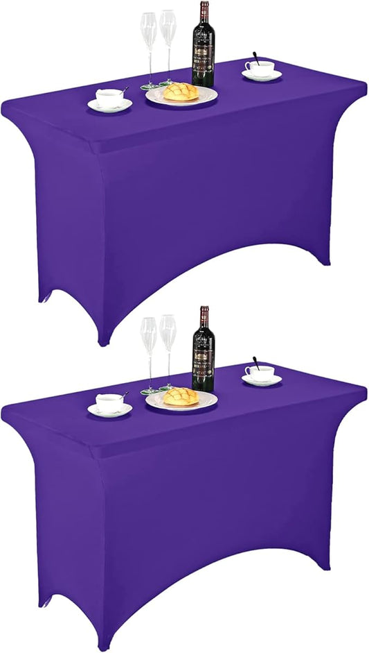 FORLIFE 2Pack Spandex Table Covers，Fitted Tablecloth for Rectangular Tables, Stretch Patio Table Covers, Universal Spandex Table Cover for Wedding, Banquet, Party (4ft, Purple)