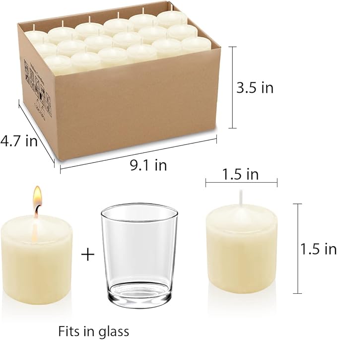 10 Hours Ivory Votive Candles, Unscented 1.5 inch Wax Candles for Wedding, Party, Holiday Spa & Home Decoration, 36 Packs