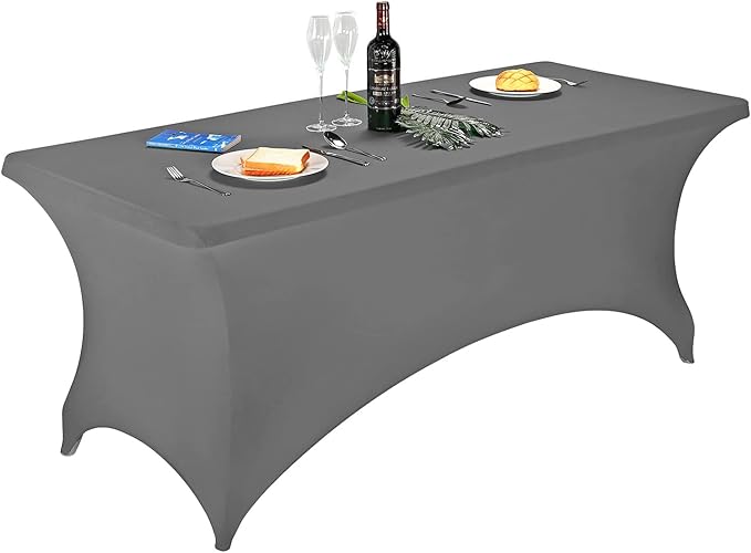FORLIFE Spandex Table Covers，Fitted Tablecloth for Rectangular Tables, Stretch Patio Table Covers, Universal Spandex Table Cover for Wedding, Banquet, Party (6ft, Gray)