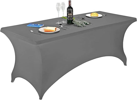 FORLIFE Spandex Table Covers，Fitted Tablecloth for Rectangular Tables, Stretch Patio Table Covers, Universal Spandex Table Cover for Wedding, Banquet, Party (6ft, Gray)