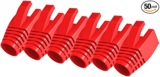 50 Pcs Cat7 Cat7A Cat8 Strain Relief Boot, RJ45 Plug Connector Cover Modular Network Plug Connector Cap Cable Connector Boots, Red