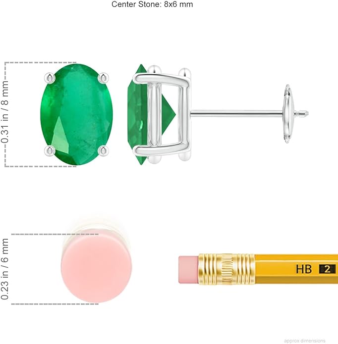 ANGARA Natural Emerald Earrings for Women | Oval Shape Emerald Classic Earrings in 14K Solid Gold/Platinum | May Birthday, Anniversary, Gemstone Jewellery Gift