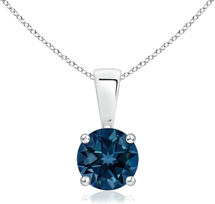 Angara Natural Blue Topaz Solitaire Pendant for Women | Classic Prong-Set Round Blue Topaz Pendant in 14K Solid Gold/Silver/Platinum With 18" Chain | December Birthday, Gemstone Jewelry Gift