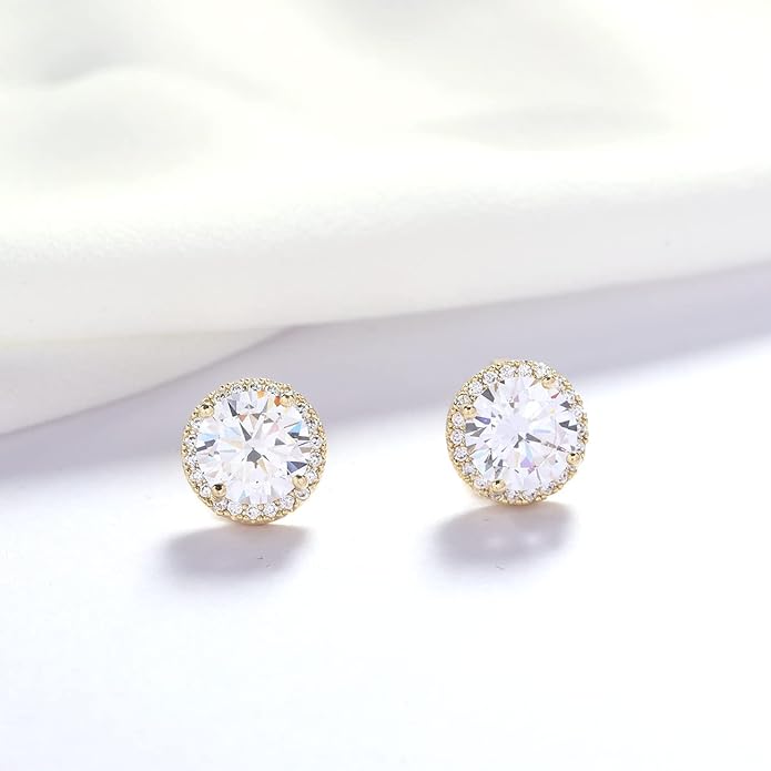 YOQUCOL 10MM Cubic Zirconia Crystal Clip On Stud Earrings Round Non Pierced Earrings for Women