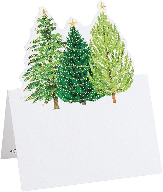 Caspari Christmas Trees with Lights Die-Cut Place Cards - 24 Count