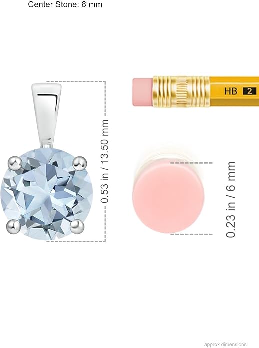 Angara Natural Aquamarine Solitaire Pendant for Women | Round Aquamarine Solitaire Pendant Necklace in 14K Solid Gold/Silver/Platinum With 18" Chain | March Birthday, Gemstone Jewelry Gift