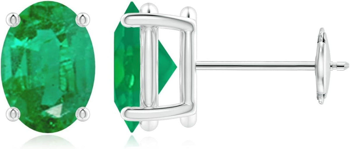 ANGARA Natural Emerald Earrings for Women | Oval Shape Emerald Classic Earrings in 14K Solid Gold/Platinum | May Birthday, Anniversary, Gemstone Jewellery Gift