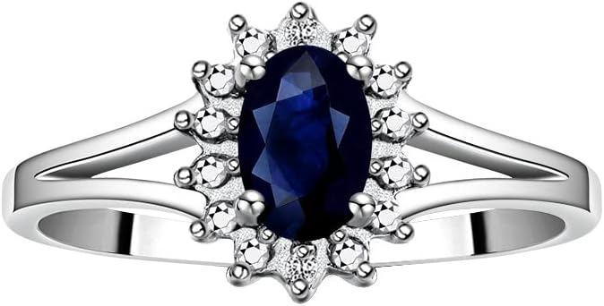 Rylos 14K White Gold Classic Halo Ring: Diamonds, 6X4MM Oval Gemstone - Birthstone Jewelry for Women - Stunning Diamond Gold Ring Sizes 5-10