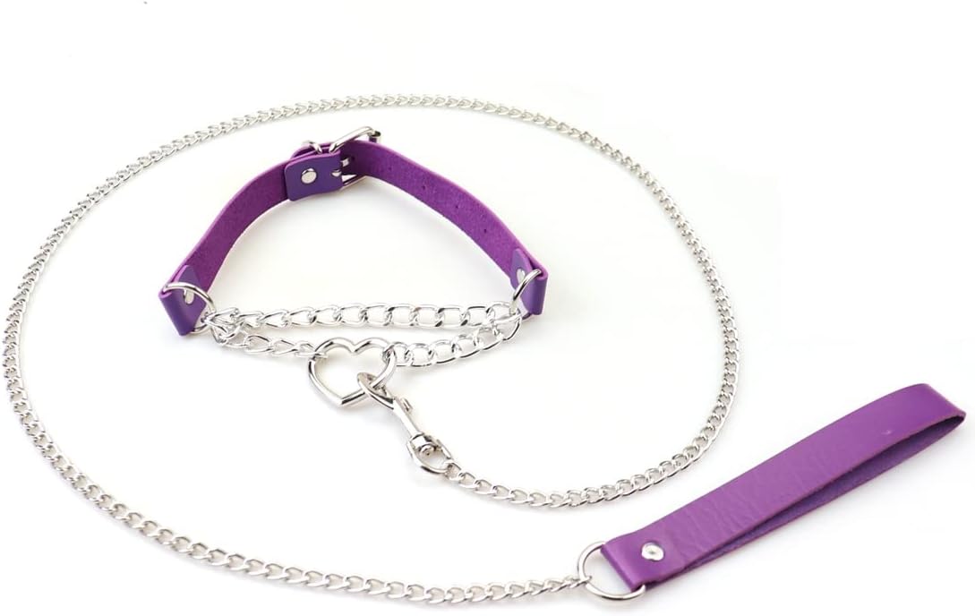 Harajuku Peach Heart Choker Punk Hauling Chain PU Leather Collar Gothic Necklace NightClub Goth Leash Belts