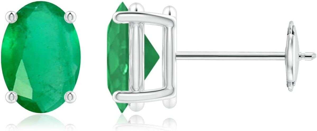 ANGARA Natural Emerald Earrings for Women | Oval Shape Emerald Classic Earrings in 14K Solid Gold/Platinum | May Birthday, Anniversary, Gemstone Jewellery Gift