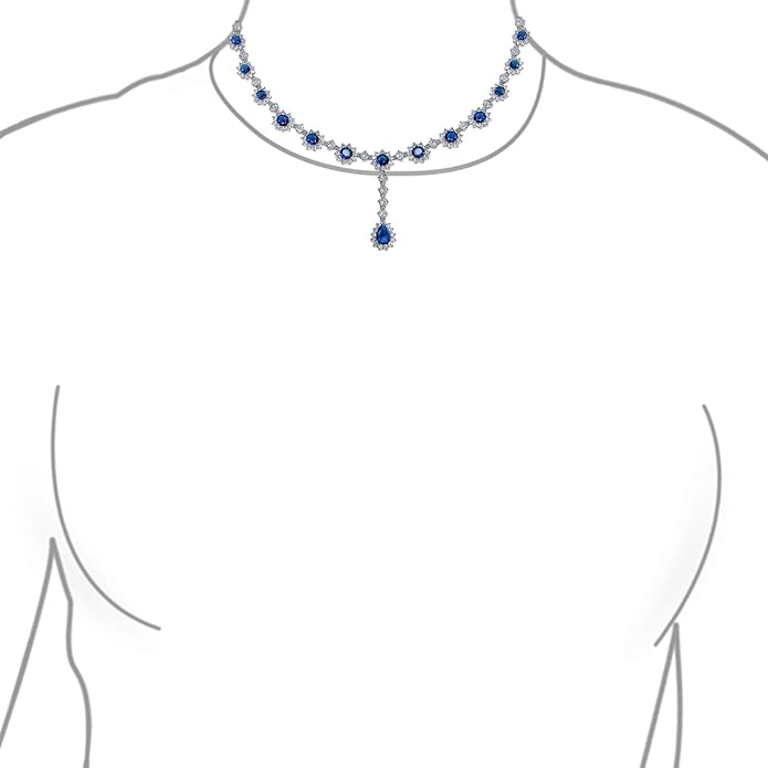 Elegant Vintage Estate-Inspired Bridal Jewelry Set - 5 CTW Oval Crown Halo Statement Necklace & Chandelier Earrings with AAA Cubic Zirconia CZ Simulated Gemstones, Silver Plated, for Women