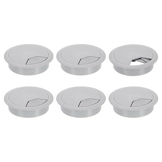 uxcell 6 Pcs 80mm (3.15 Inch) Desk Grommet, Plastic Cable Hole Cover, Wire Cord Cable Organizer for Home Office Computer Desk Cabinet, Gray