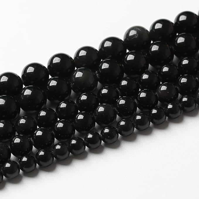 90PCS 4mm AAA Natural Black Obsidian Stone Beads Gemstone Round Loose Beads for Jewelry Making DIY Bracelet Necklace 15" Inch(Black Obsidian Beads, 4mm)