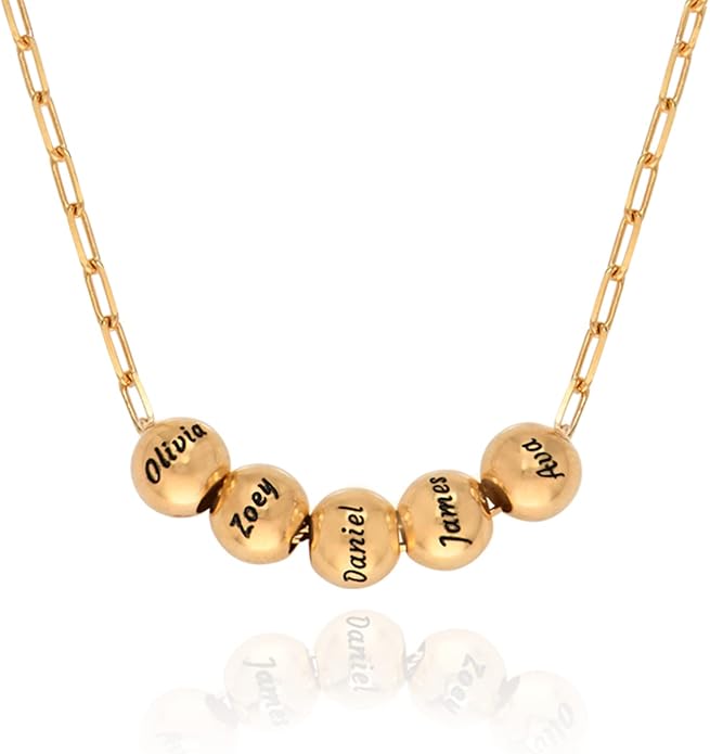 MyNameNecklace Personalized The Balance Charm Necklace with Custom Engraved Beads - Cable/Link Chain - Dainty Gift for Mom, Her - Jewelry for Christmas