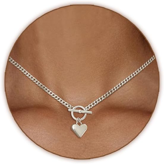 Cute Heart Necklace for Women Gold/Silver Plated Heart Pendant Choker Necklaces Tendy Love Heart Chain Necklace Dainty Gold/Silver Necklace Jewelry Gifts for Women