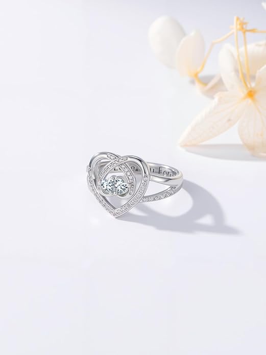 Valentine's Day Gifts for Women Birthstone Rings for Women Heart Statemet Engagement Eternity Wedding Promise Rings Jewelry Anniversary Christmas Valentine Mothers Day Birthday Gifts for Wife Her Girlfriend