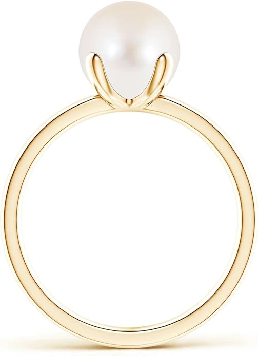 Angara Freshwater Pearl Solitaire Ring for Women | Round Freshwater Cultured Pearl Solitaire Ring in 14K Solid Gold/Silver | June Birthday, Anniversary, Gemstone Jewellery Gift
