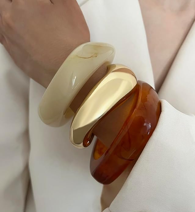 Chunky Gold Bangle Bracelets for Women, Dainty 14k Gold Plated Big Stackable Bangles Set, Trendy Statement Cuff Bracelet Stack Fashion Jewelry Christmas Gifts