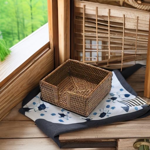 Caspari Rattan Cocktail Napkin Holder in Dark Natural Brown, 1 Each