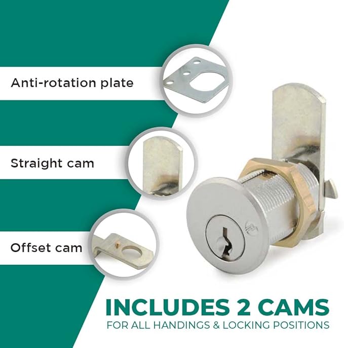 Olympus Lock DCN4 Rekeyable Cam Lock | 1-3/4" Cylinder KD Key Lock, Keyed Different | US26D Chrome Cabinet Lock | Grade 1 | Reversible for Doors & Drawers