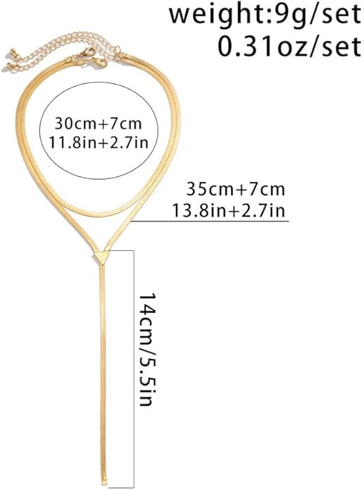 2Pcs Gold Long Snake Chain Y Drop Necklaces for Women Trendy Statement Layered Lariat Choker Necklace Y2K Formal Prom Party Jewelry Accessories Gift