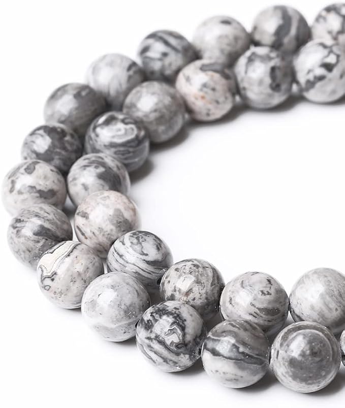 4mm 90pcs A+ Natural Map Jasper Gemstone Beads Gray Energy Stone Healing Power for Jewelry Making DIY Bracelet (Grey Map Stone, 4mm)