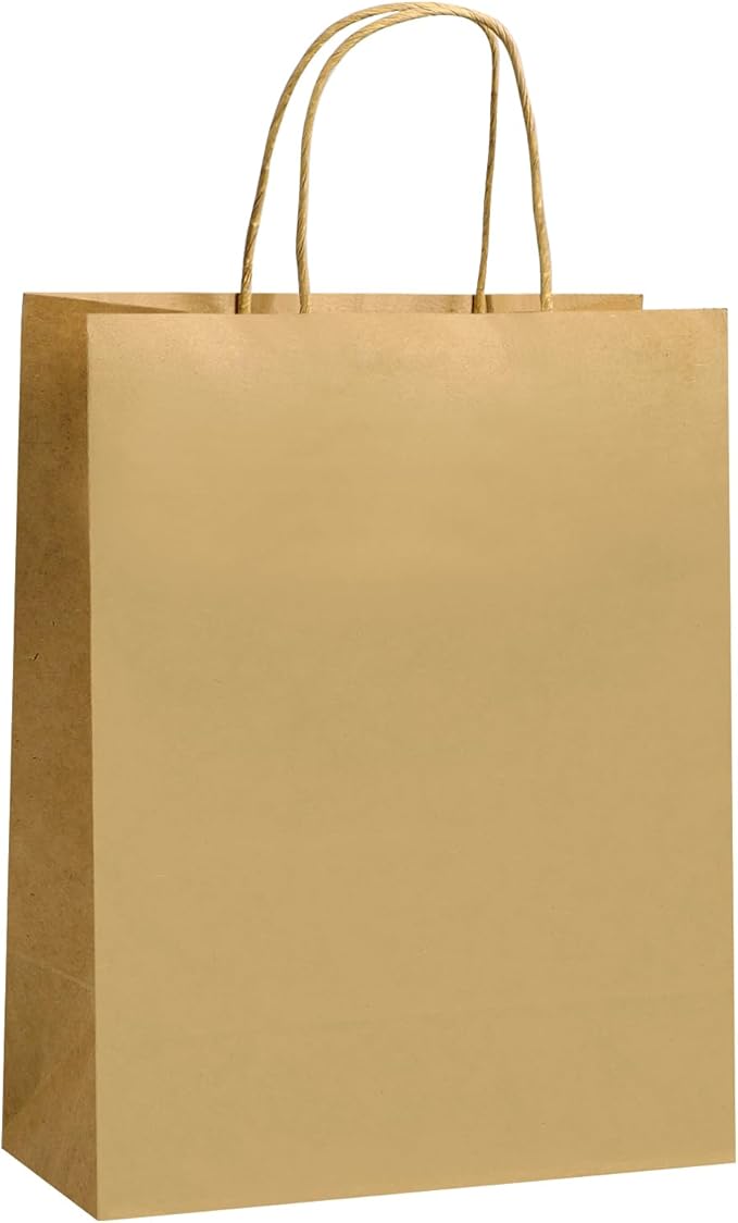 REMTAP Gift Paper Bags 8×4.5×10.5 50Pcs Kraft Bags with Handles Bulk Gift Bag for Wedding Party Craft Retail Packaging, Shopping, Party Favor, Retail Bag (Brown-M-50pcs, 8 * 4.5 * 10.5)