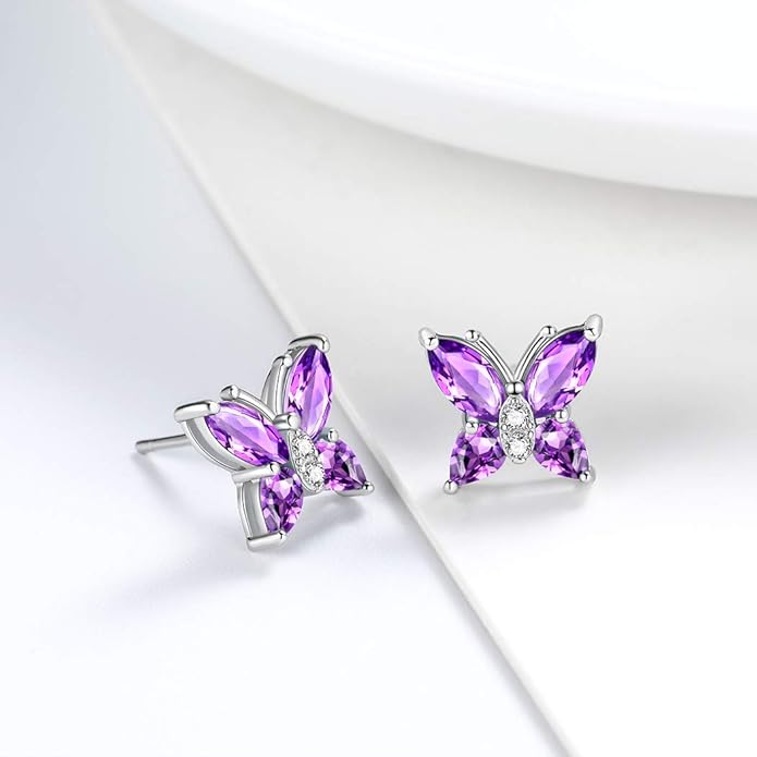 Aurora Tears Butterfly Jewelry,Women 925 Sterling Silver Butterflies Birthstone Pendant Necklace/Earrings/Rings Wedding Gift