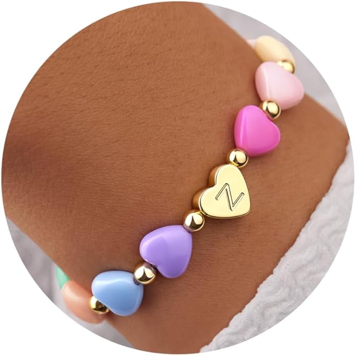 Valentines Day Gifts for Kids Women Girls, Initial Heart Bracelets for Teen Girls Young Women Bulk, Cute Preppy Letter A-Z Charm Bracelet, Personalized Happy 3-18 Year Old Birthday Gifts for Daughter, Lover, Sisters, Toddler