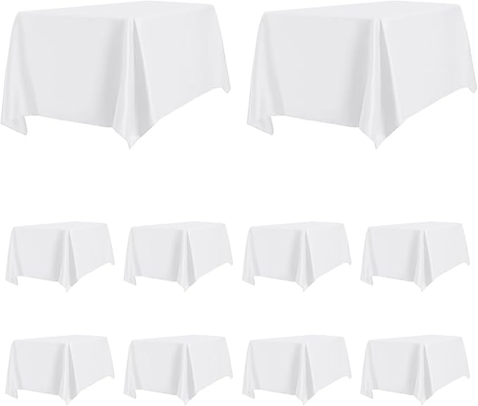 PureFit 10 Pack Rectangle White Table Cloths 60 x 102 Inch for 6Ft Tables, Stain and Wrinkle Resistant Table Linens for Home Use, Wedding, Party, Banquet and Camping