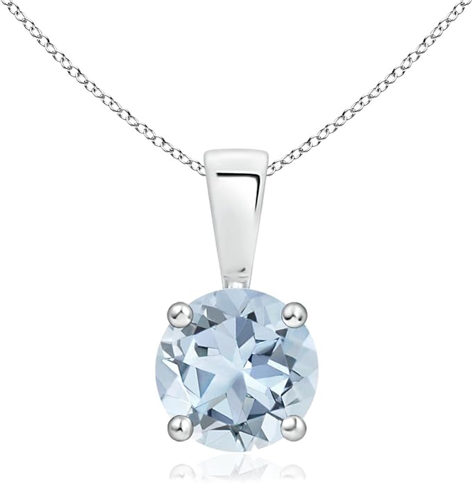 Angara Natural Aquamarine Solitaire Pendant for Women | Round Aquamarine Solitaire Pendant Necklace in 14K Solid Gold/Silver/Platinum With 18" Chain | March Birthday, Gemstone Jewelry Gift