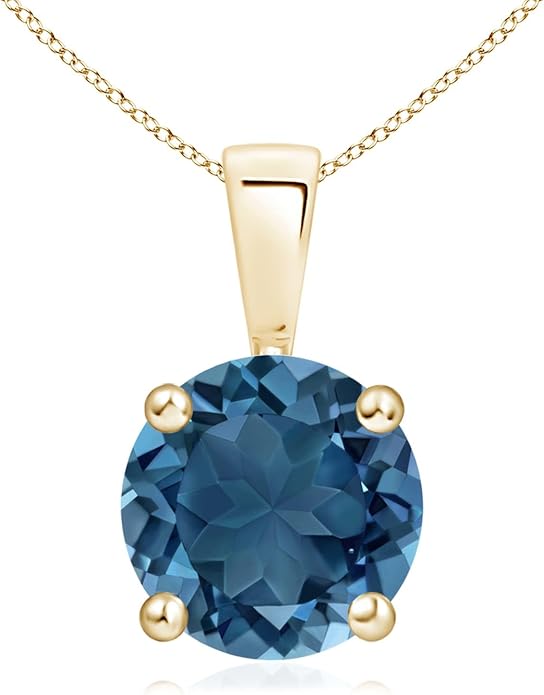 Angara Natural Blue Topaz Solitaire Pendant for Women | Classic Prong-Set Round Blue Topaz Pendant in 14K Solid Gold/Silver/Platinum With 18" Chain | December Birthday, Gemstone Jewelry Gift
