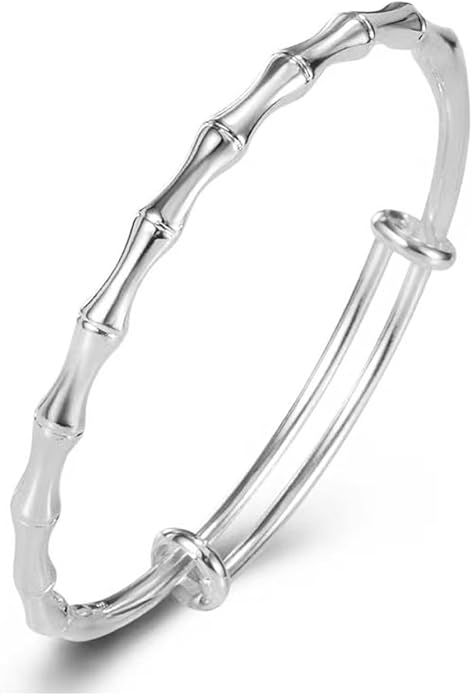 Solid 925 Sterling Silver Bracelets for Women Simple Adjustable Bangle Bracelet