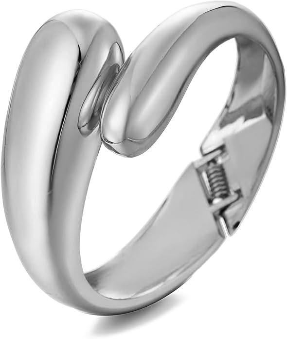 Golden Polished Chunky Twisted Hinged Waterdrop Bangle Bracelet for Women Spiraled Oval Bangle Bracelet