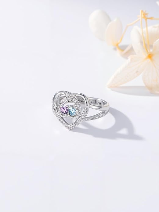 Valentine's Day Gifts for Women Birthstone Rings for Women Heart Statemet Engagement Eternity Wedding Promise Rings Jewelry Anniversary Christmas Valentine Mothers Day Birthday Gifts for Wife Her Girlfriend