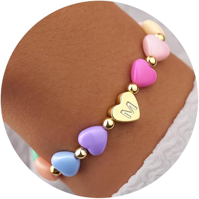Valentines Day Gifts for Kids Women Girls, Initial Heart Bracelets for Teen Girls Young Women Bulk, Cute Preppy Letter A-Z Charm Bracelet, Personalized Happy 3-18 Year Old Birthday Gifts for Daughter, Lover, Sisters, Toddler