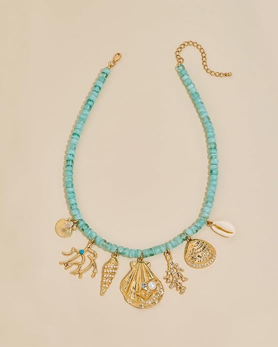 Shell Starfish Charm Necklace For Women Boho Ocean Themed Necklaces for Women, Layered & Charm Pendant Necklaces Summer Beach Jewelry