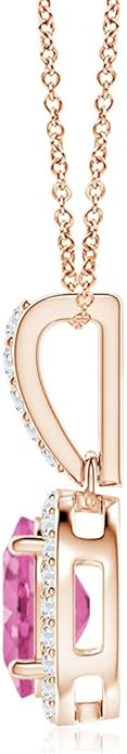 Angara Natural Pink Sapphire Pendant for Women | Vintage Style Oval Pink Sapphire Halo Pendant in 14K Solid Gold/Platinum With 18" Chain | Birthday, Anniversary, Gemstone Jewelry Gift