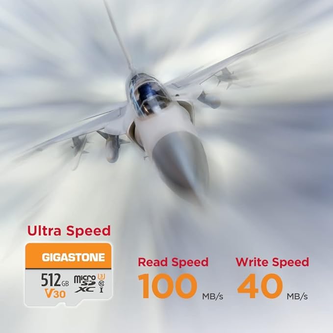 GIGASTONE 512GB Micro SD Card, for Surveillance, Security Camera, Action Camera, Drone, 100MB/s, A1 V30 4K Video Recording MicroSDXC Memory Card UHS-I Class 10